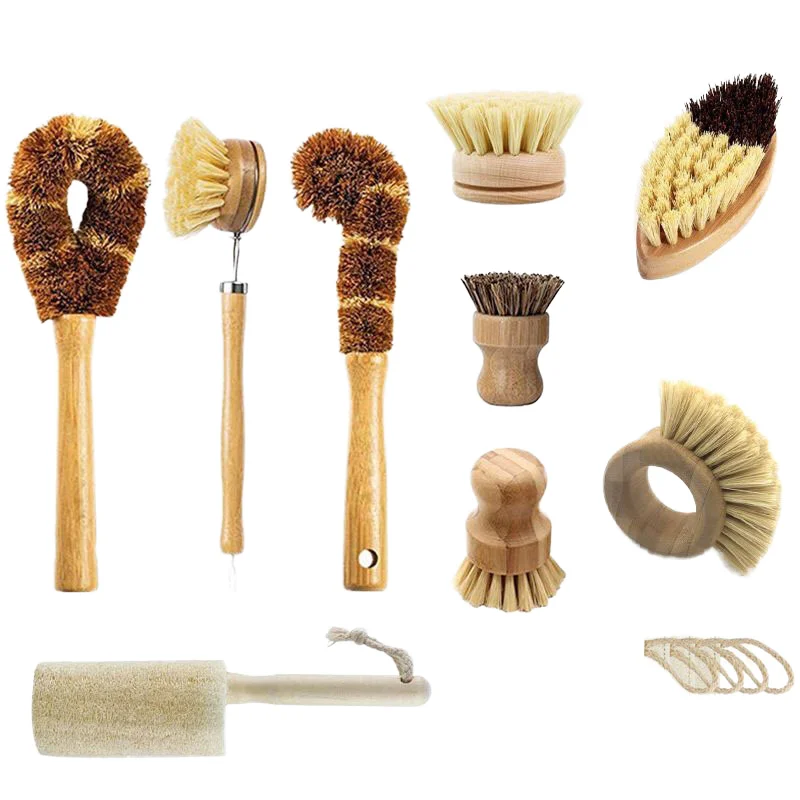 Wooden Dish Brush, Pot Brush and Bottle Cleaner Beech Wood,Natural Bristles Bamboo Scrub Brush for Dishes Plastic Free