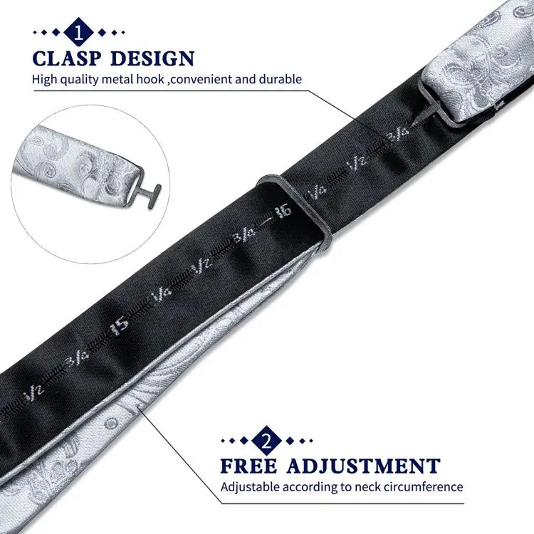 Custom Fashion Silver Self Tie Bow Tie Gray Luxury Silk Paisley Italian Bow Ties For Men