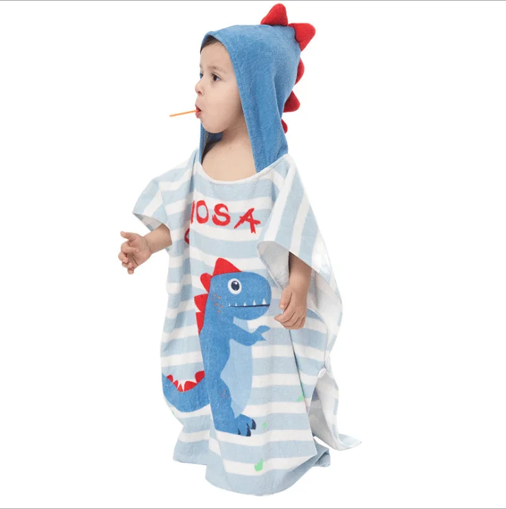Dinosaur Printing Cartoon Style Kids Beach Swimming Changing Poncho towel