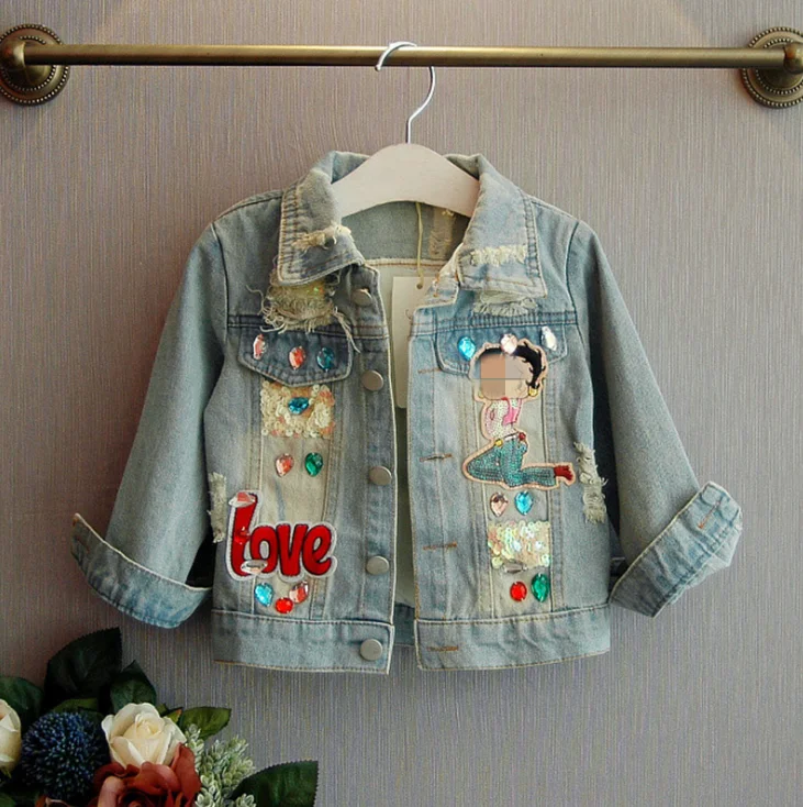 New Fahion toddler girls denim jacket spring autumn new designs baby girls sequins jeans coat clothing