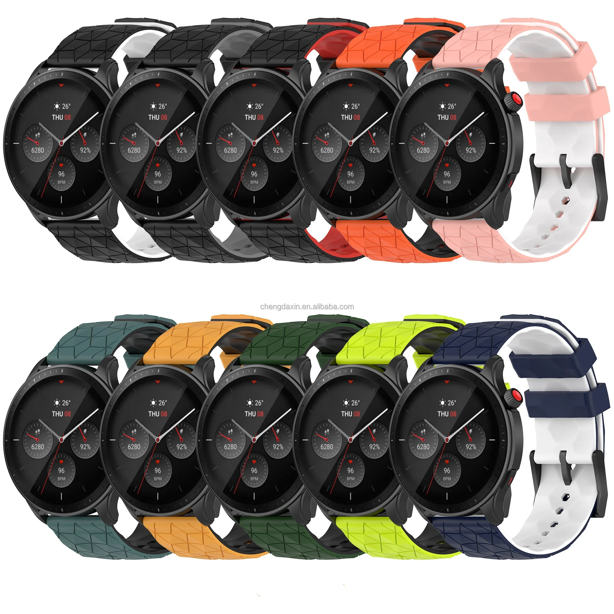 20mm 22mm Double Colors Football Pattern Rubber Sports Silicone Watch Band For Garmin Move Trend Strap Samsung Galaxy Watch