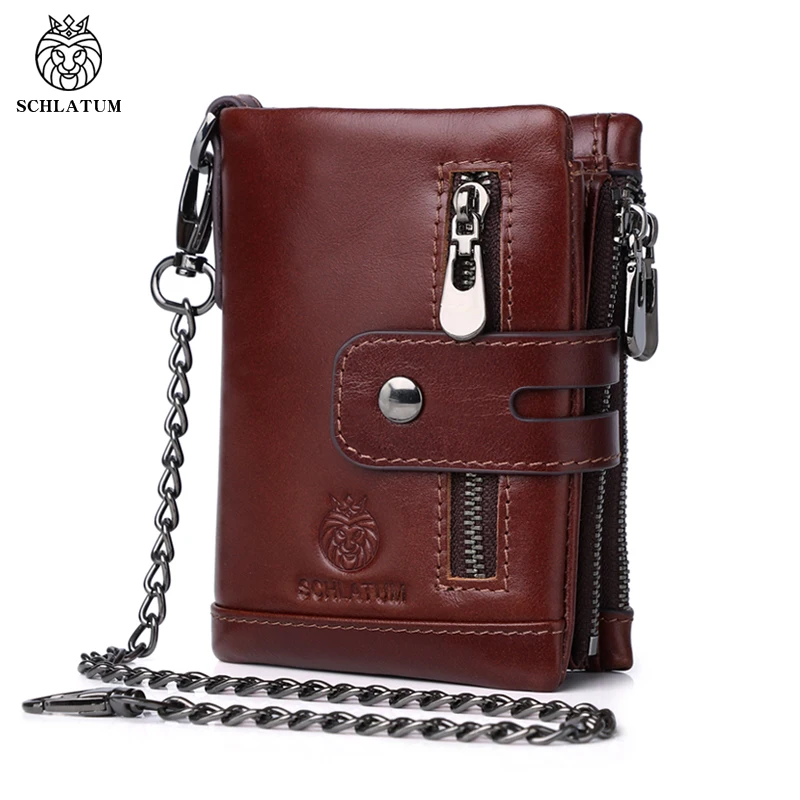 SCHLATUM RFID Genuine Leather Men Wallets Casual Cowhide Male Slim Card and Money Holder Wallet