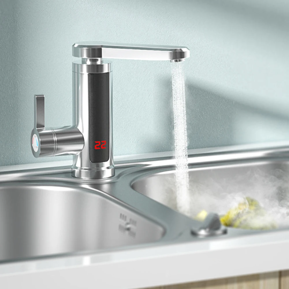 Quick Heating Led Ambient, Light Temperature Display 360 Rotatable Instant Electric Water Heater Low Price 3000w 3s Silver Ipx7/