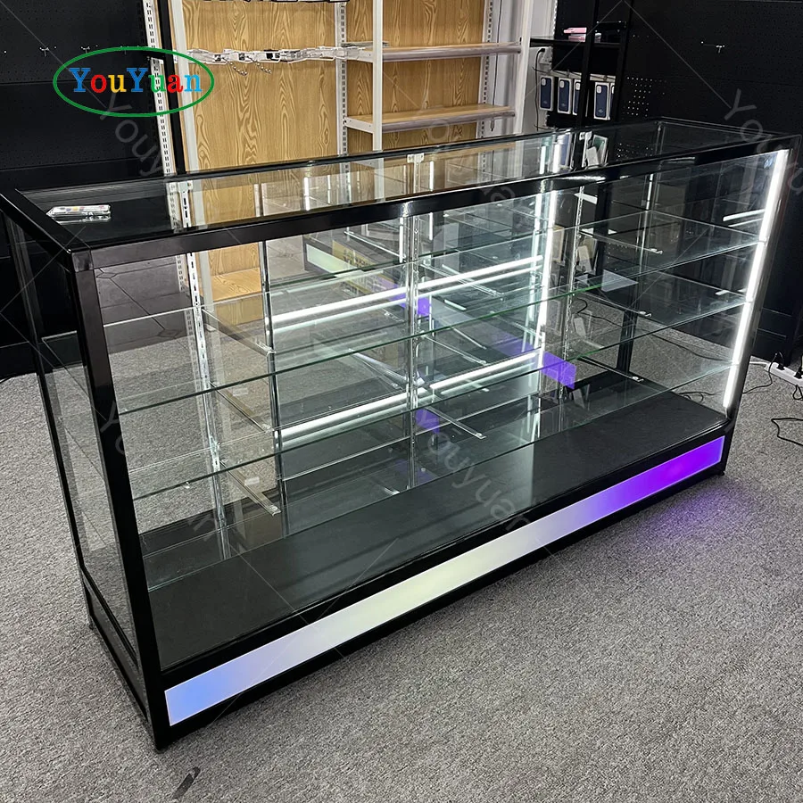 60inch retail store glass smoke shop showcase kiosk aluminum frame display showcase tobacco full version show case