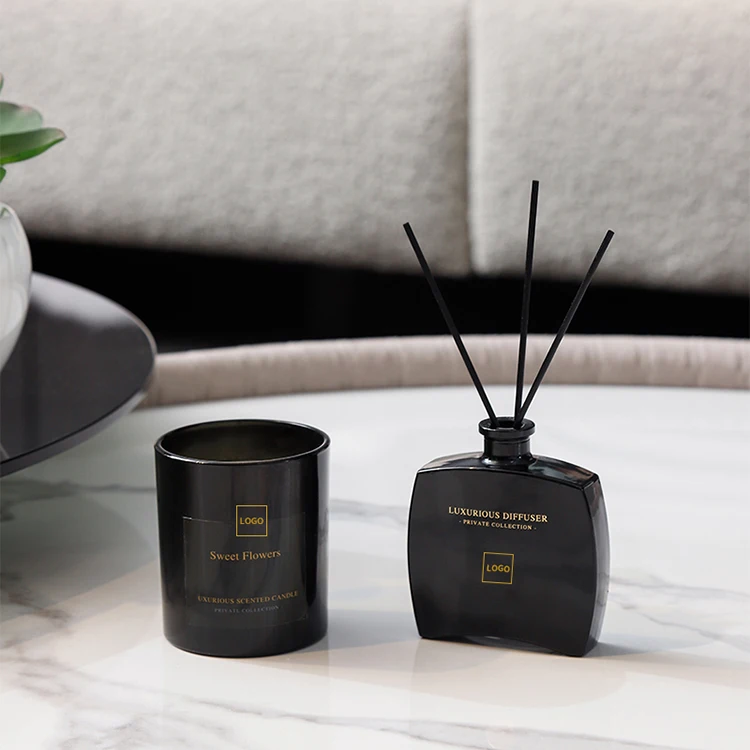 Home Fragrance Private Label Luxury 200g Scented Candle 100ml Reed Diffuser Essential Oil Aroma Reed Diffuser Sets For Gifts