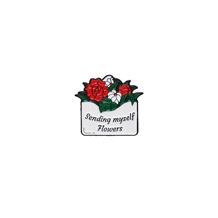 Wholesale Manufacture  Envelope Tombstone Memorial   Alloy Brooch Custom English Sentence Plant Flower Metal Badge  Pin Enamel