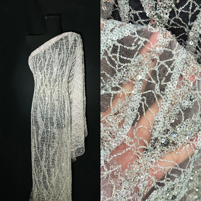 Hot sales china wholesale embroidery mesh crystal sequin lace fabric embroidered fabric for ladies african bridal lace fabric