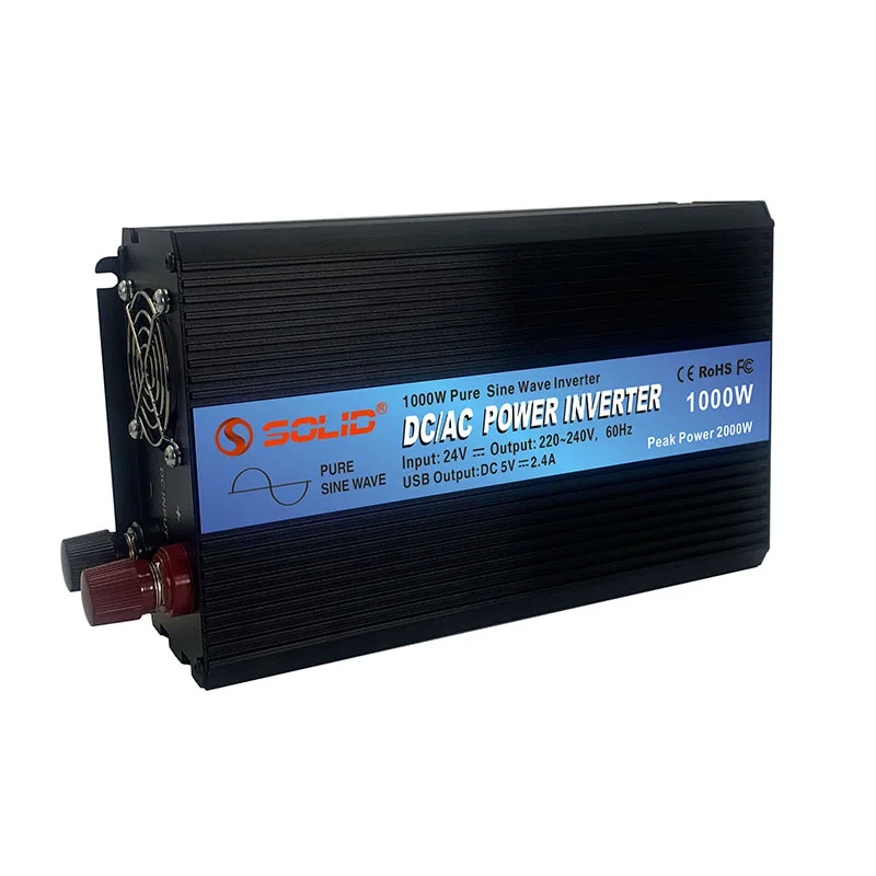 Solid Electric 1000W Pure Sine Wave Inversor 12VDC 24VDC 48VDC To 110VAC 220VAC 230VAC 1KW inverter With USB