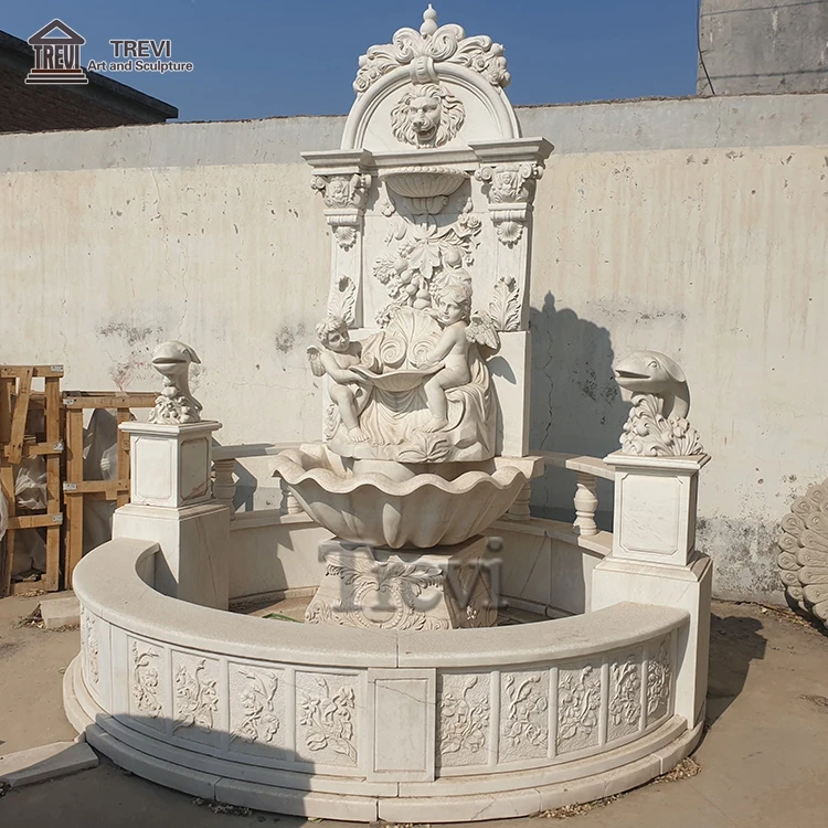 Western french white corner natural stone angel statue marble wall indoor fountain