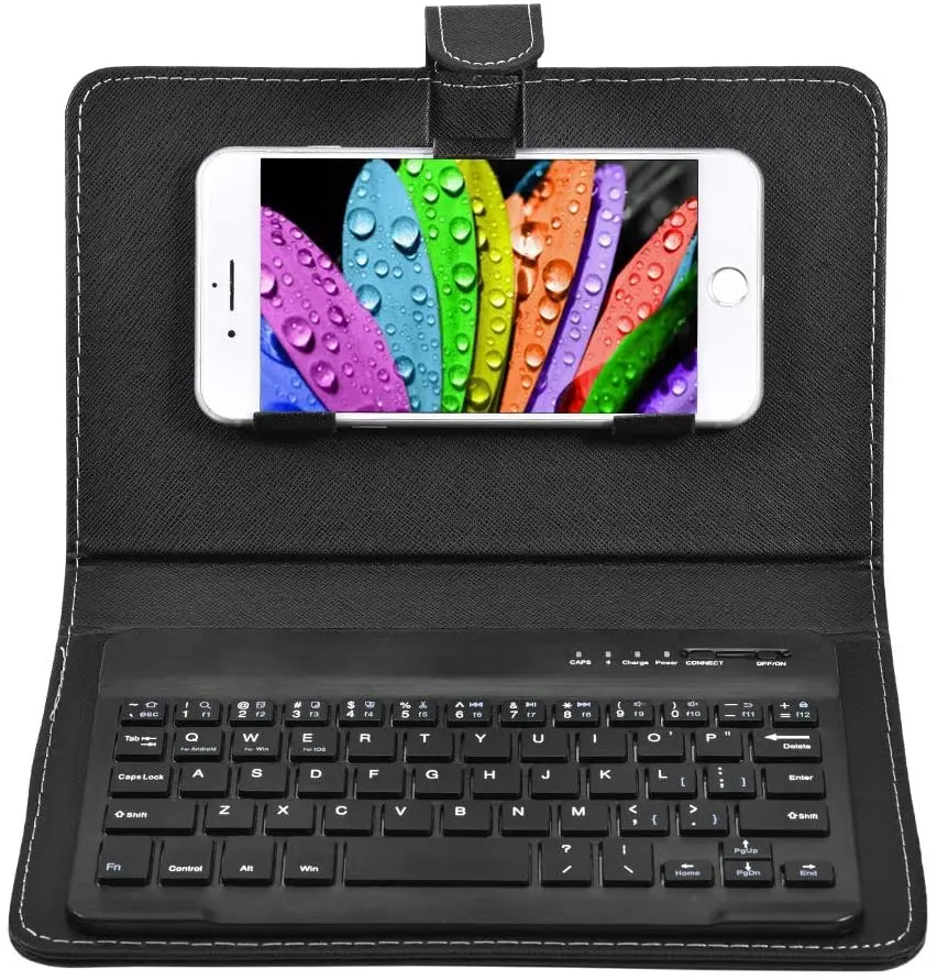 Portable 2 in 1 PU Leather Wireless Keyboard Protective Cover With Stand For Mobile Phone