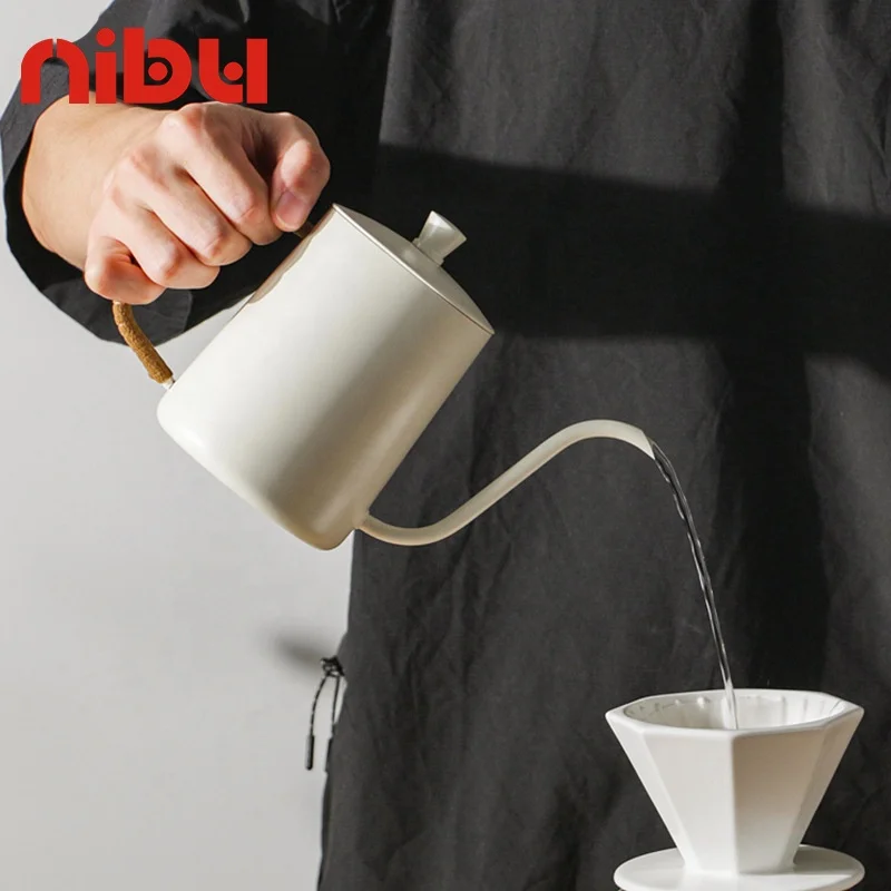 Nibu Профессиональный чайник 600 мл с кожаной веревкой из нержавеющей стали ручной капельный кофейник