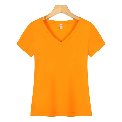 High quality Customized blank 92.2% Cotton,7.8%spandex,200GSM soft plain v-neck t shirt women for wholesale with custom printing