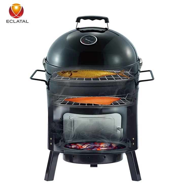 Cylinder BBQ Grill Charcoal Barbecue Smoker Heavy Duty Carbon Steel Smoker/barbeque/pizza Oven Outdoor Backyard Garden 9kg