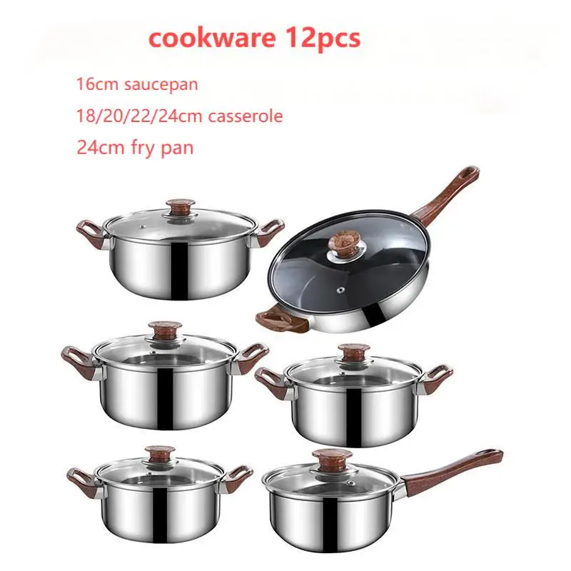 Luxury Eco-Friendly Stainless Steel Cookware Set Non-Stick Kitchen Cooking Pots Pans Ceramic Iron Featuring Metal Glass Home Use