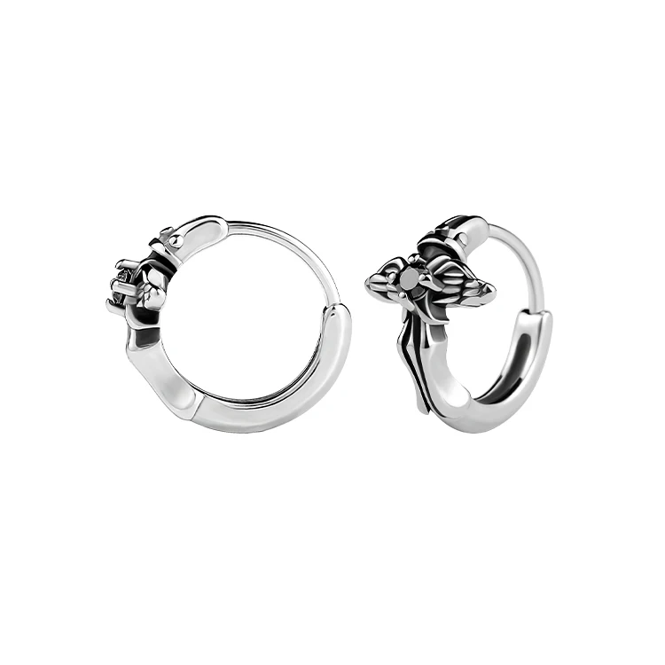 Fashion Punk Style Flower Shape Micro Inlay Diamond Stainless Steel Unisex Piercing Jewelry Earrings