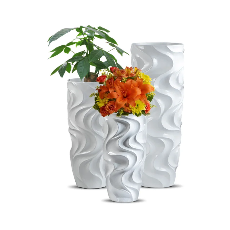 20/28/36/48 Inch Large Flower Vase Manufacturer Wholesale Fiberglass Floor Vases Decor Tall White Cylinder Indoor Floor Vases