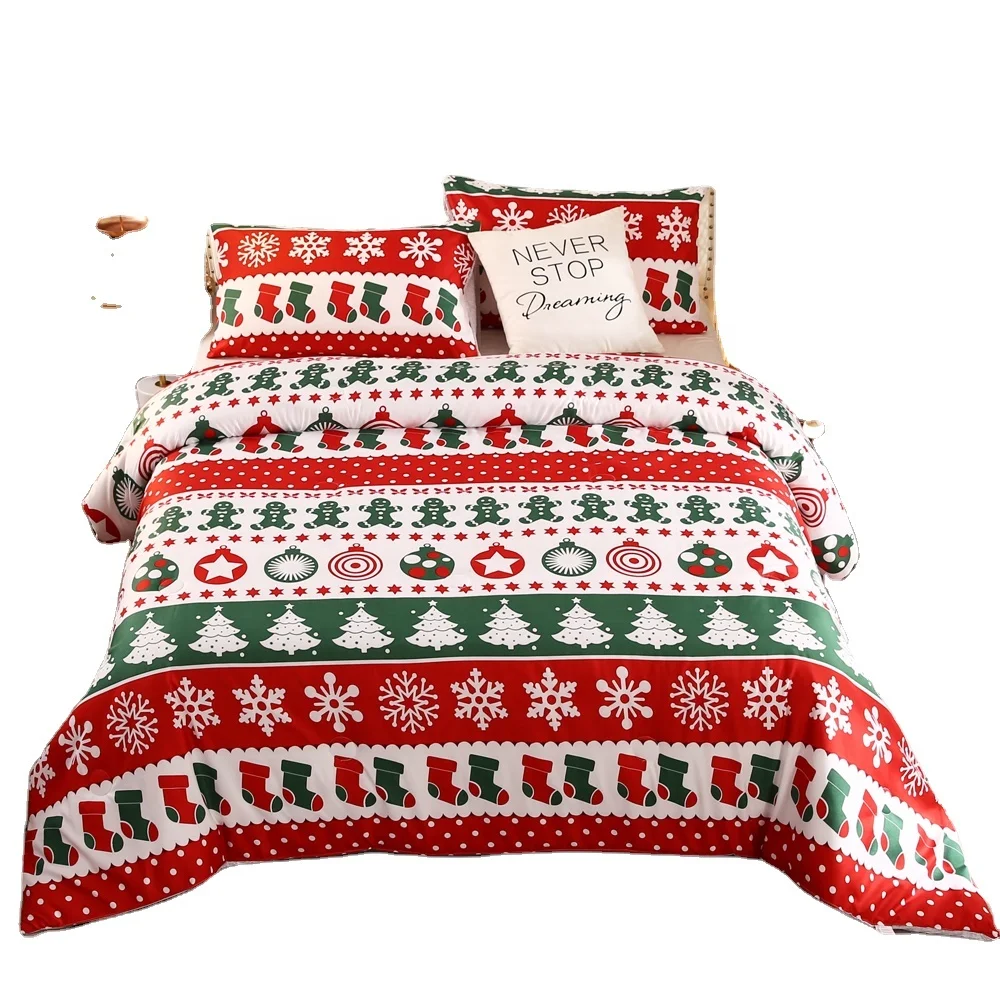 Microfiber Inner Soft Premium Quality Christmas Tree Stocking Reindeer Snowflake Printed Bedroom Set