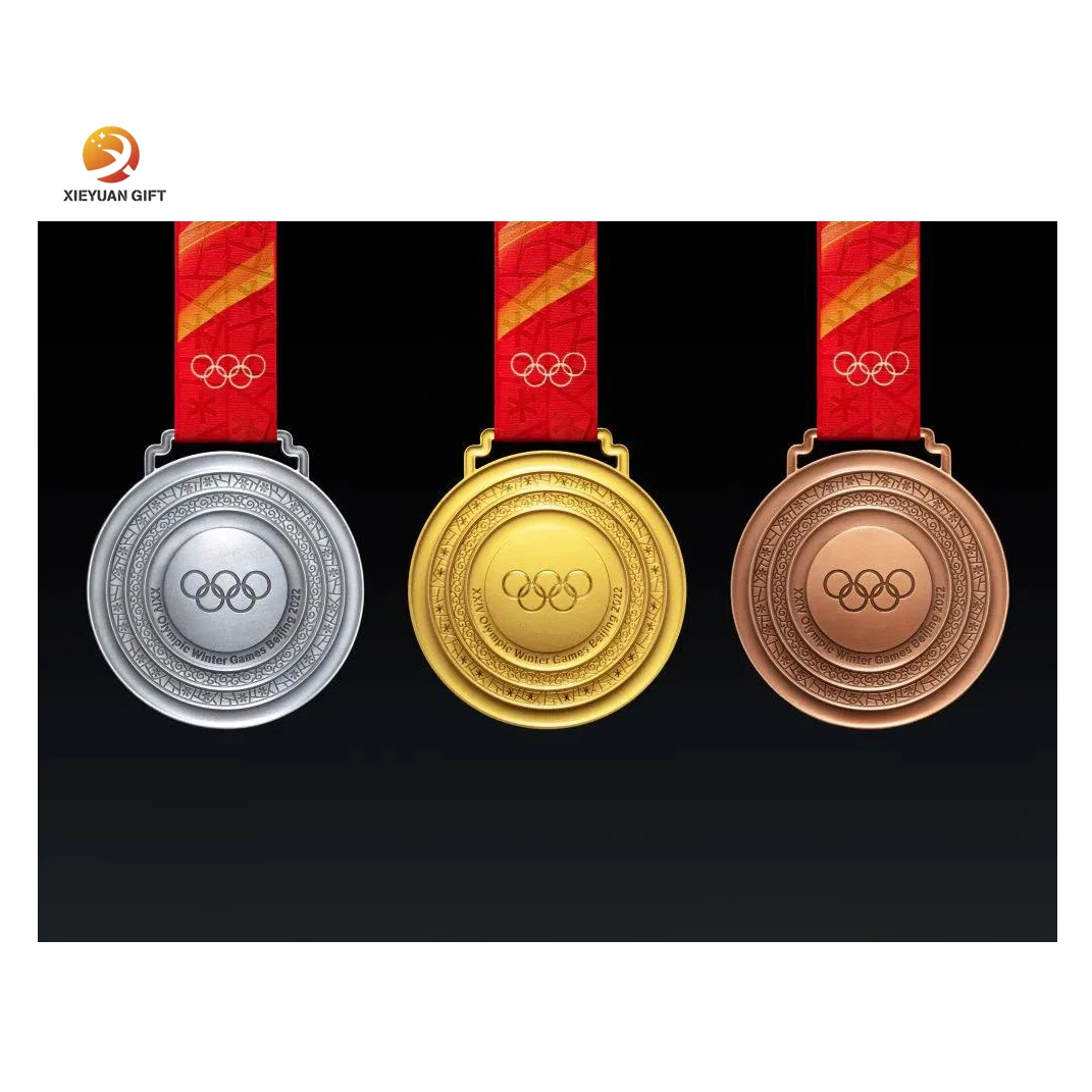 Промоакция, металлические медали на заказ, 3D сувенир, золотой, серебряный и бронзовый спортивный конкурс чемпиона с лентой, Пекинская медаль 2022