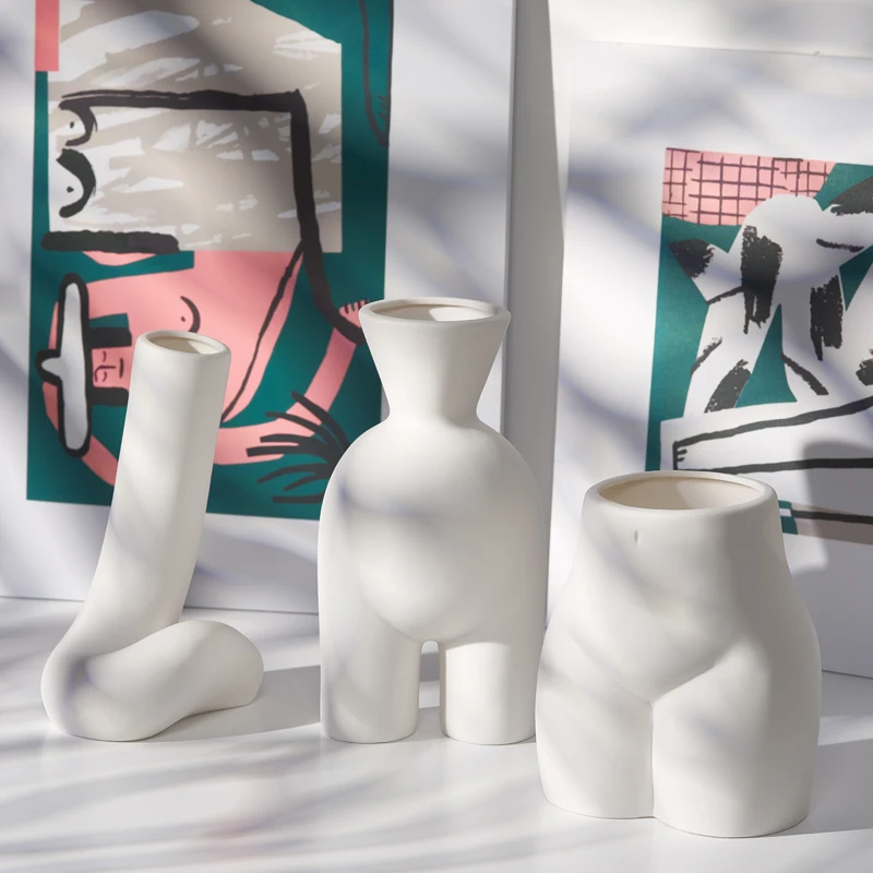 Wholesale human body shape flower arrangement ceramic decoration vase Nordic style living room creative design
