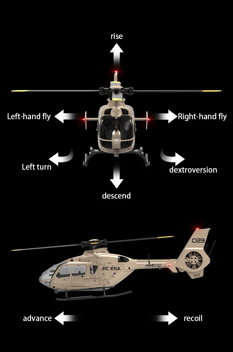 HOSHI ERA C123 RC Plane 6CH Double Brushless Direct Drive Single Paddle Aileron Free RC Helicopter Model 3D Optical Flow EC135