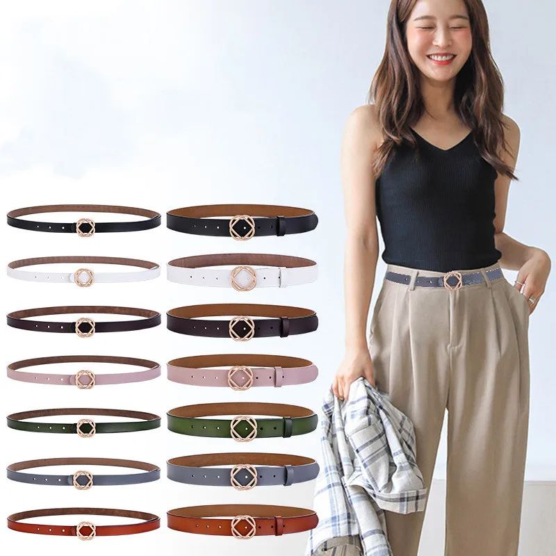 Ремень из натуральной кожи Женский, тонкий пояс с золотой цветочной пряжкой, 2-3,5 см