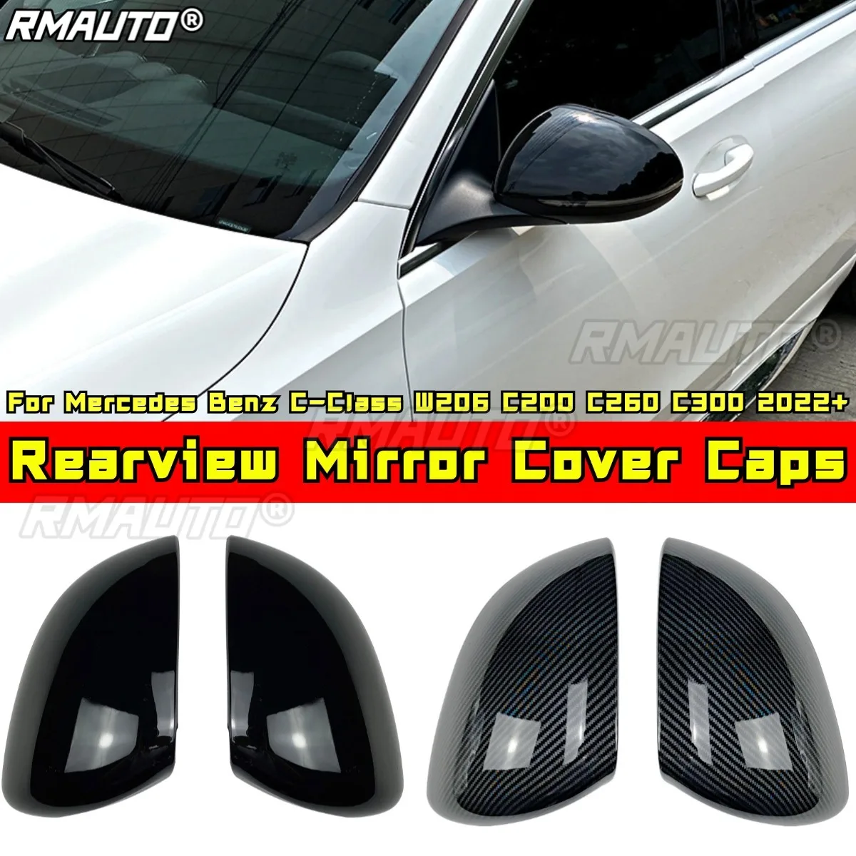 For Mercedes Benz C-Class W206 C200 C260 C300 2022+ Body Kit Rearview Mirror Cover Caps Side Wing Mirror Caps Car Accessories