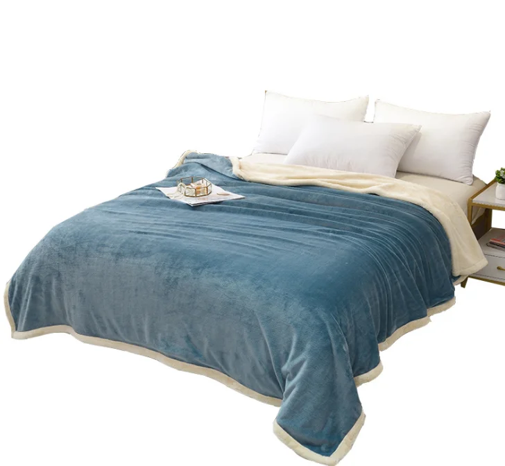 China Wholesale Flannel Fleece Blanket Double Layer Ultra Soft Fluffy Warm Solid Bed Throws