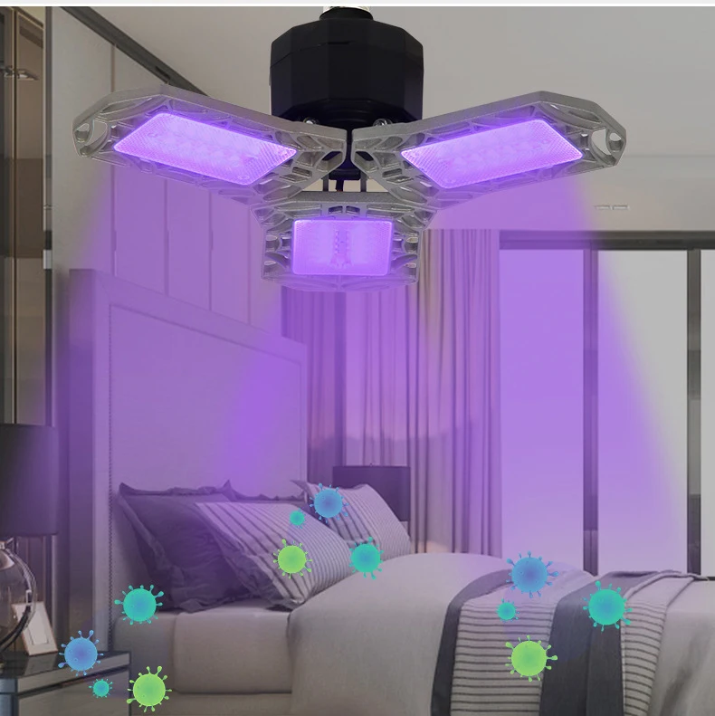 UV Sterilizer Light 60W UVC Trefoil Uv Lamps Adjustable Angle E27/B22 Ultraviolet Killer AC85-265V for Home Hospital