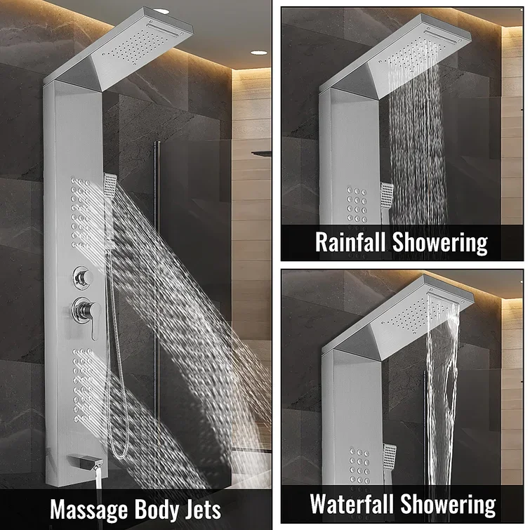 Shower Wall Panels Bathroom Thermostatic Waterproof Waterfall Spa Jets Smart Shower Panel