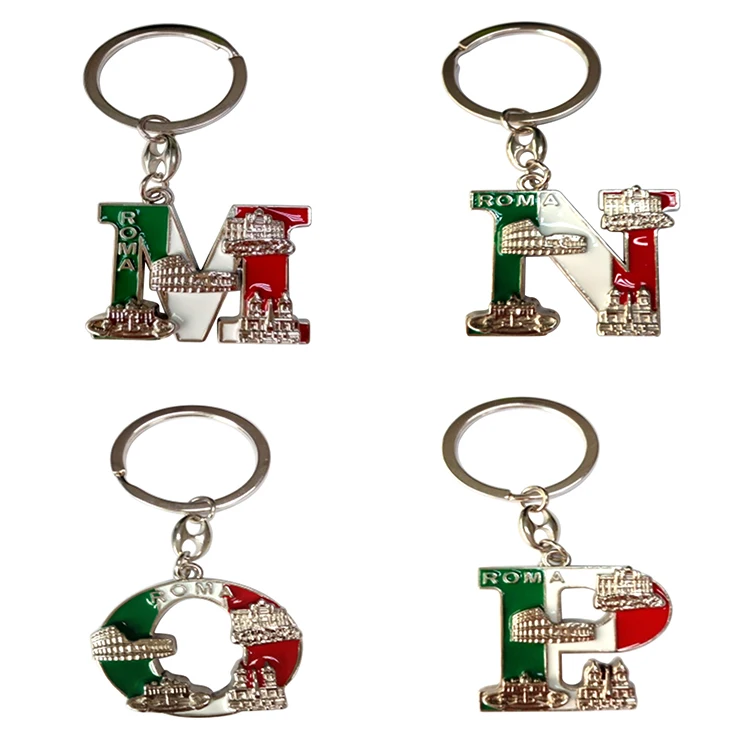 Enamel Letter M N O P Charms Keychain Roma Souvenir Wholesale Engraved Souvenir Metal Keychains