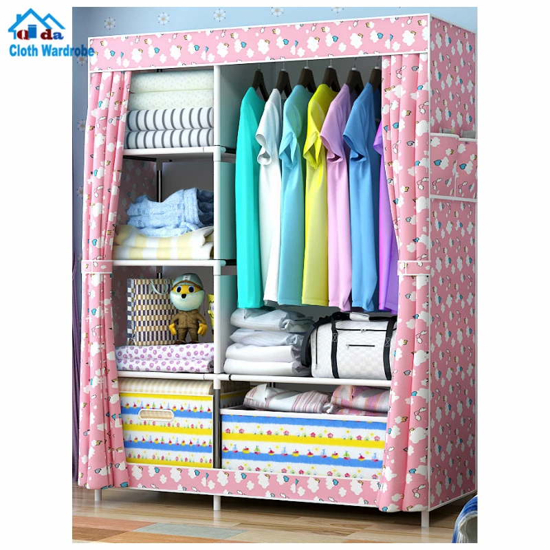 Assemble plastic portable wardrobe closet with 8 designs Monkey Cartoon door