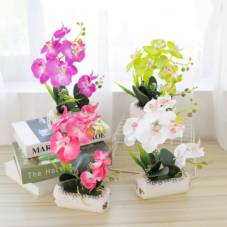 Stem Silk Flower Decoration White Orchid Bonsai artificial lavender bonsai artificial succulent small plants with pot
