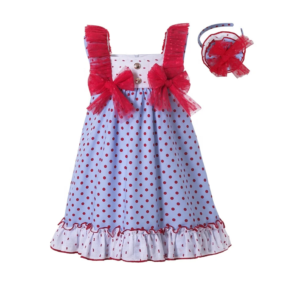 2023 OEM PETTIGIRL Dress Kids Girl Blue Frocks for Girls Kids Sleeveless Big Kid Summer Clothes Girls with Bows Wholesale