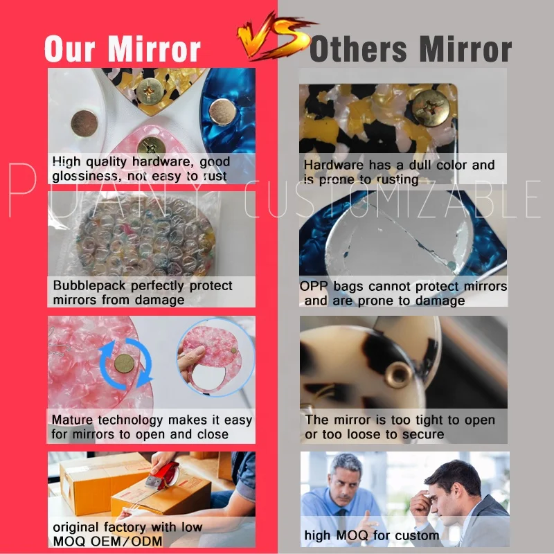 PDANY Wholesale Vintage Cellulose Acetate Cosmetic Mirror Travel Make up Immaculate Eco Friendly Material Classic Elegant Mirror
