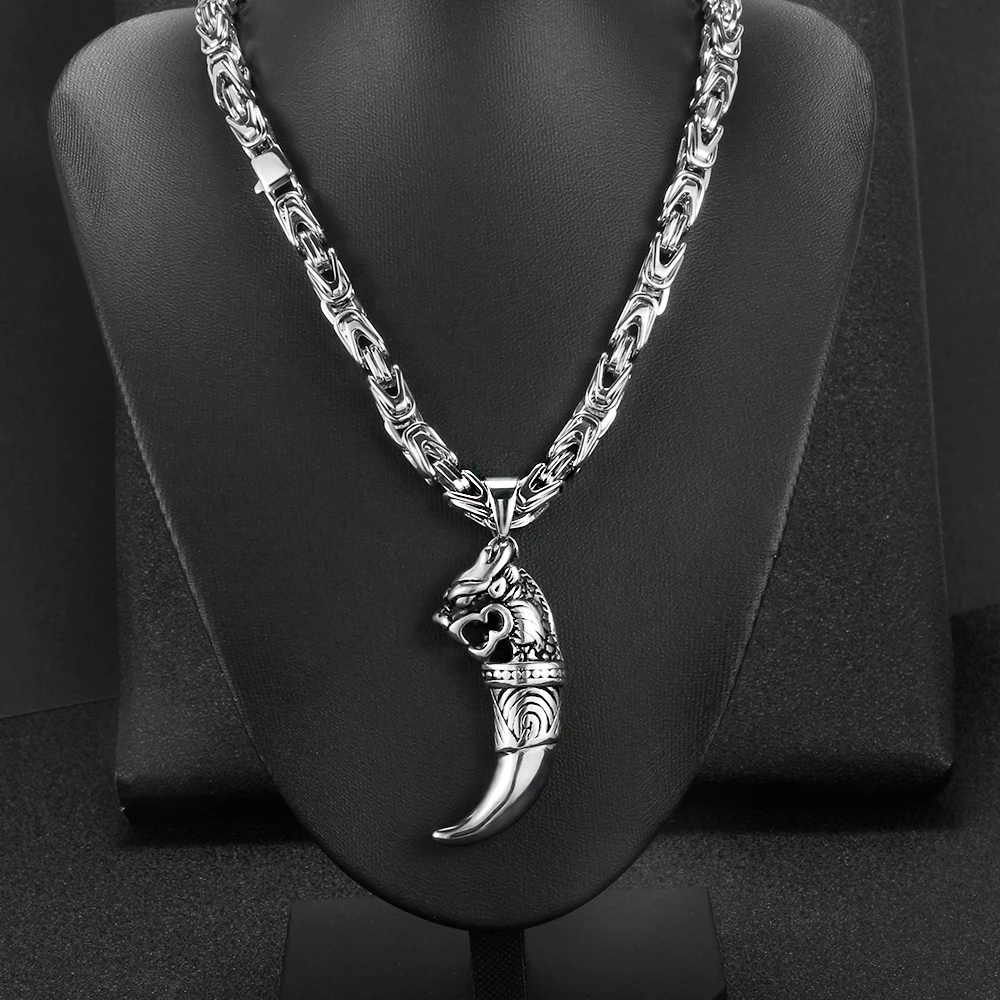 Fashion Simple Customized Logo Punk Stainless Steel Jewelry Wolf Pendant Necklace For Men Women Cross Chain Jewelry Gifts