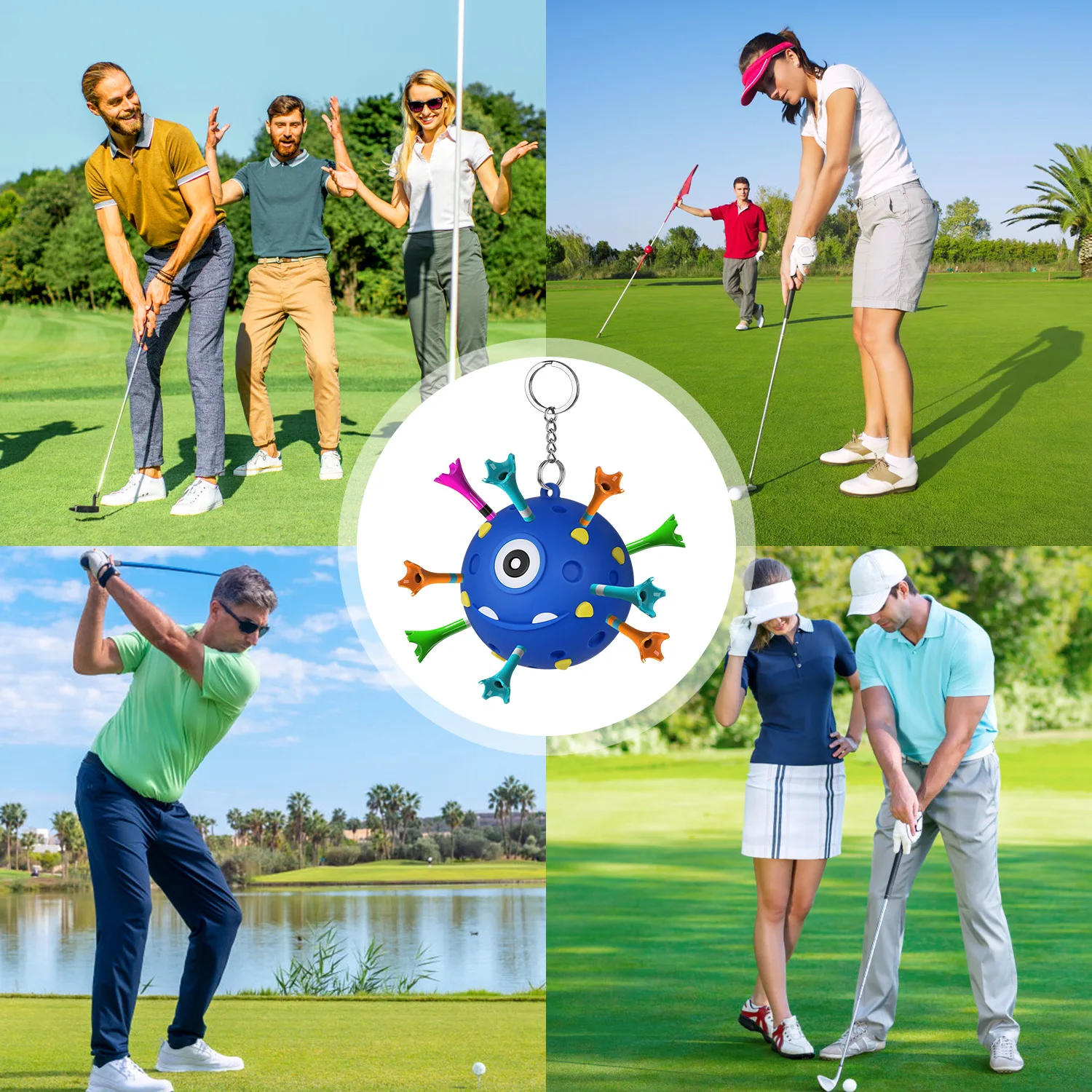 18 Holes Golf Ball Tee Holder With Keychain Carabiner Golf Tee Holder Golf Bag Accessories For Putting Hitting Swing Training