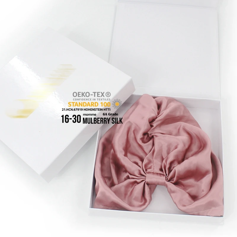 Adjustable Reusable Silk Satin Sleeping Bonnet Baggy Slouchy Women Ladies Night Sleep Soft Caps 100% Mulberry Silk Pink Bonnets