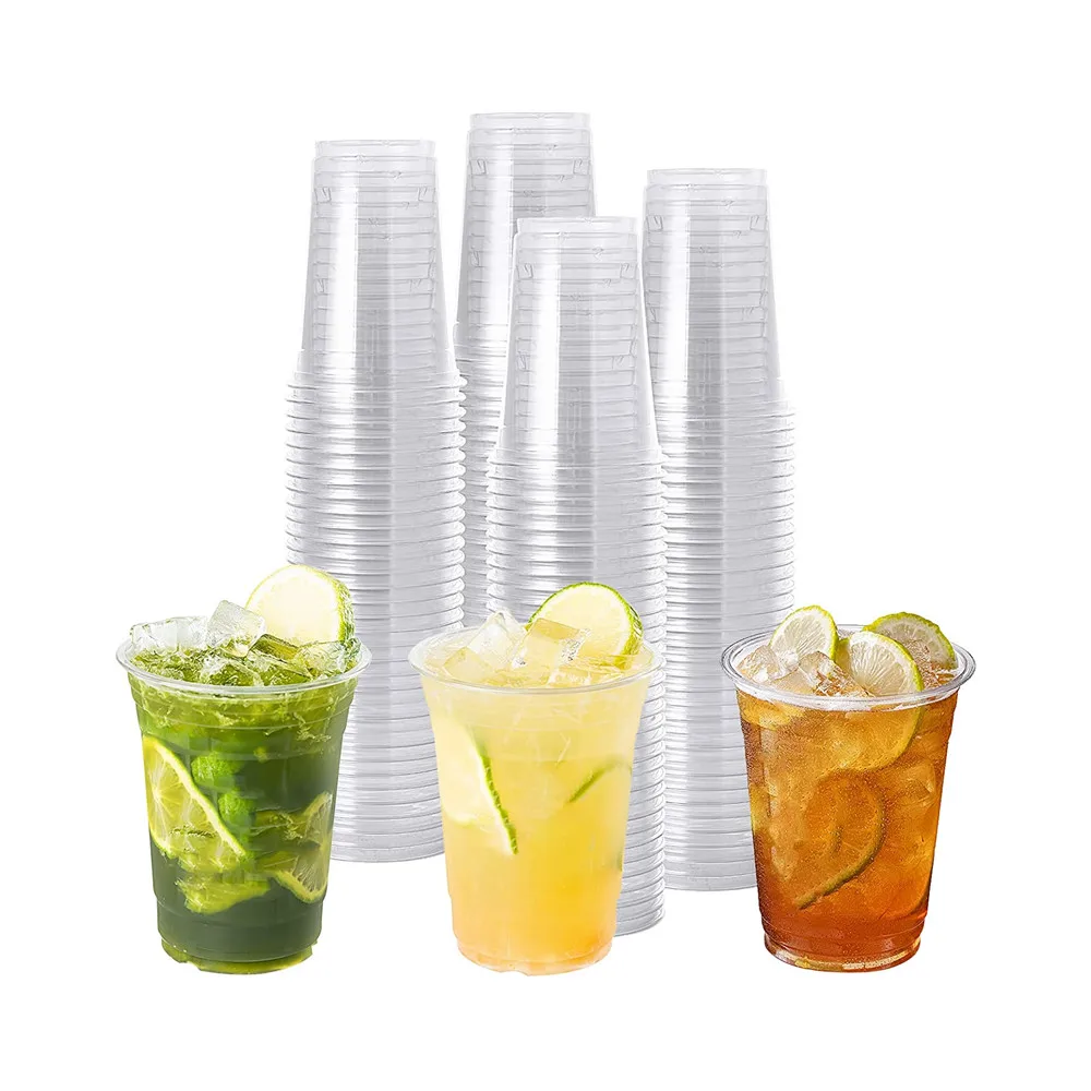 Custom logo printed clear 9,11,12, 14, 16, 18, 20, 24 , 32 oz PP PET transparent disposable plastic boba cup with lid