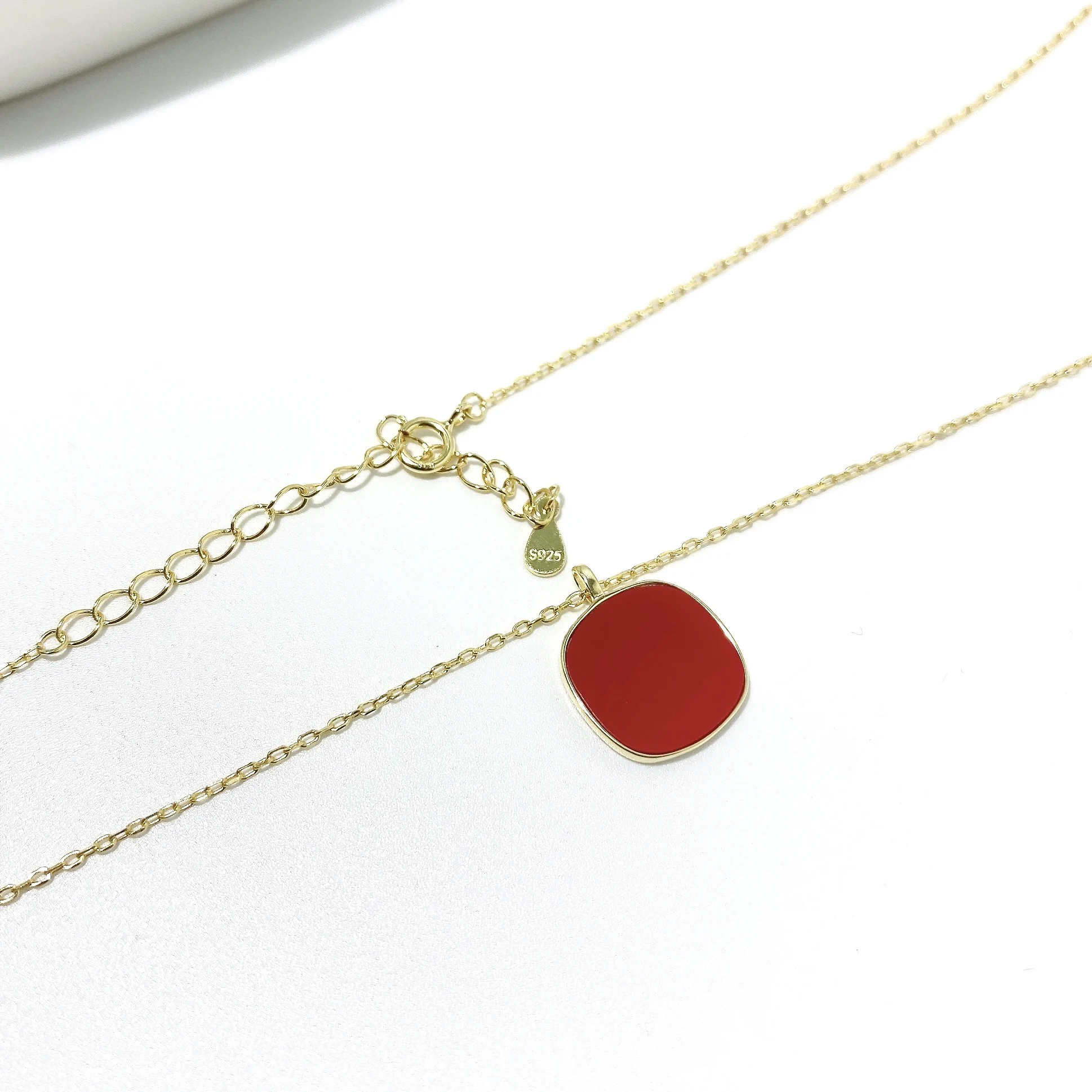 Wholesale 925 Sterling Silver Gold Plated Enamel Happiness Chinese Character Love Letter Charm Pendant Necklace for Women