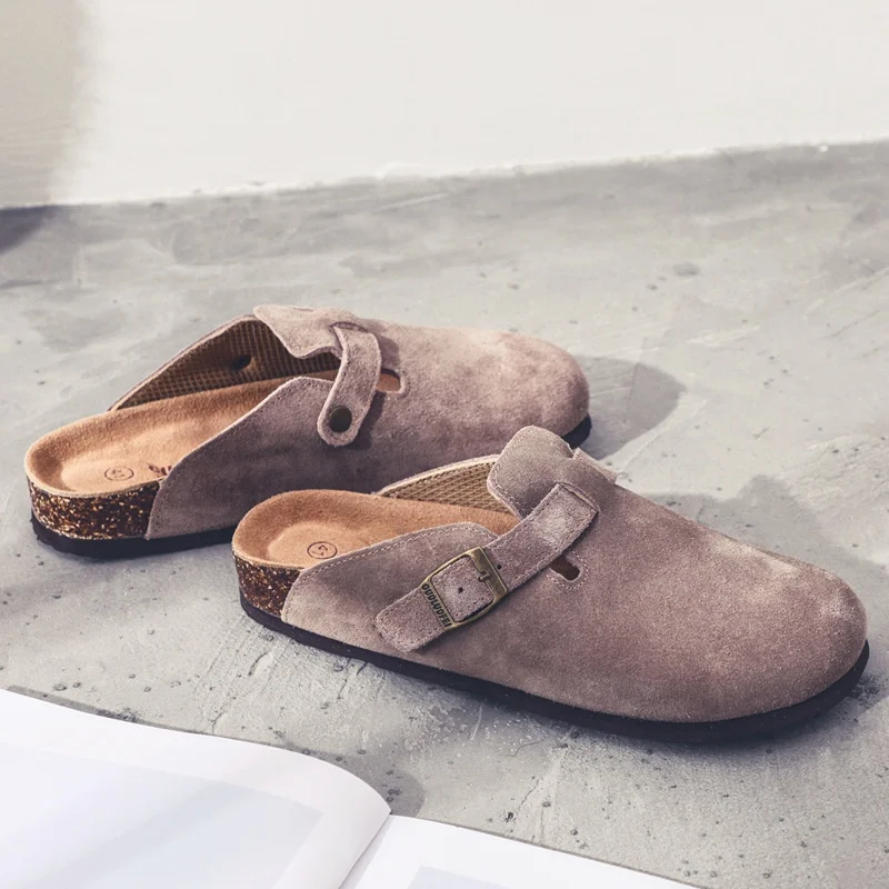 Factory Export Good Quality Cow Suede Clogs for Women with Arch Support Bio Cork Foot-bed