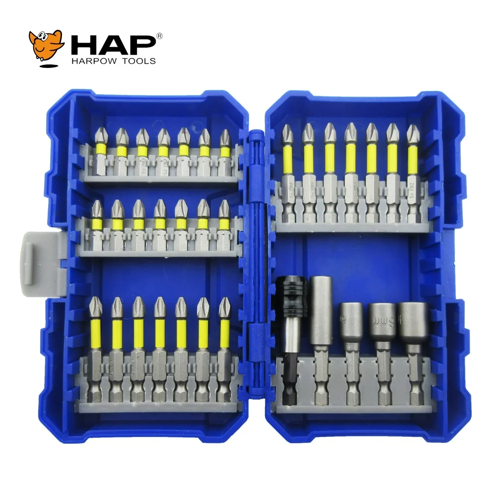 Hand Tool Set PH SL S2 Color Coded Screwdriver Bit Set 33PCS Bit Set With Bit Holder Nut Setter
