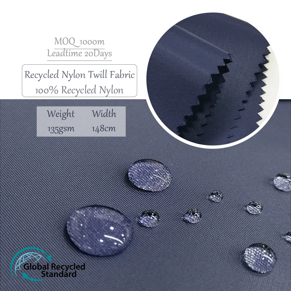 sustainable recycled nylon 200D twill fabric for jacket for bag