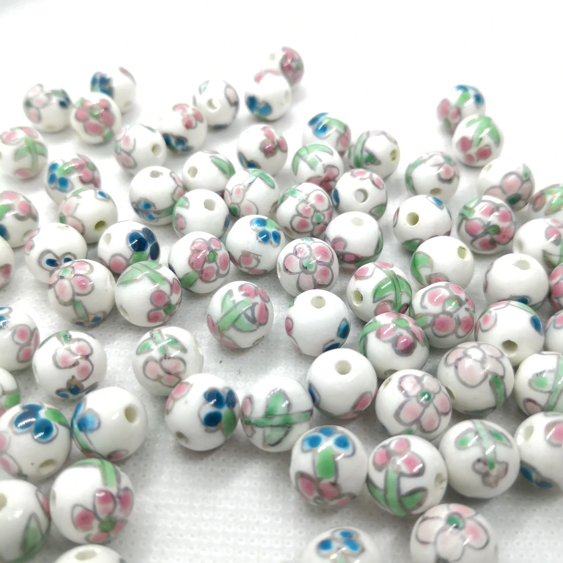 8mm hand-painted blue and white porcelain loose beads black bottom five-petal flower round beads diy handmade jewelry