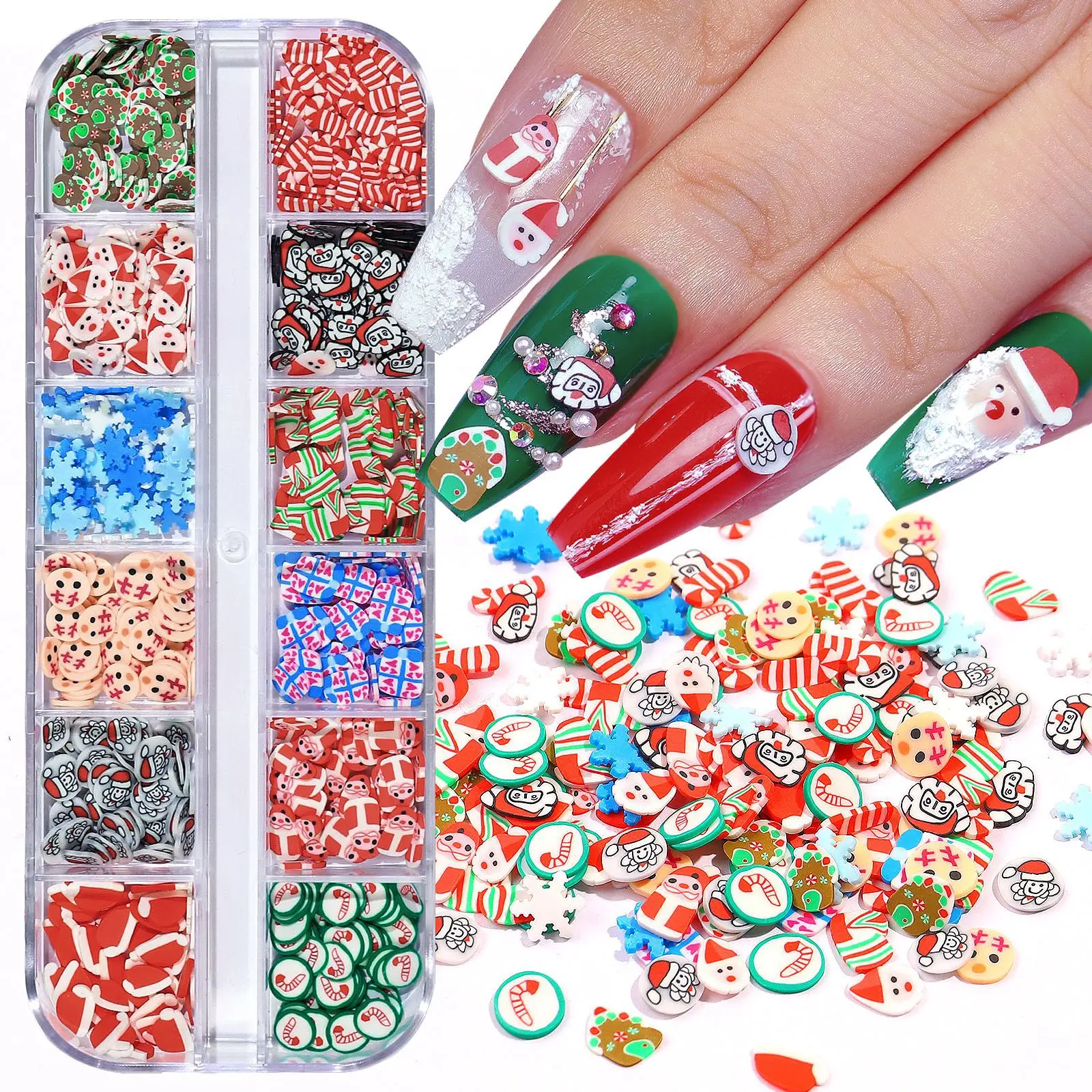 New Christmas Nails Accessories New Year Soft Clay Flake 3D Nail Art Charms Kawaii Snowman Gingerbread Polymer Clay Slime Slices