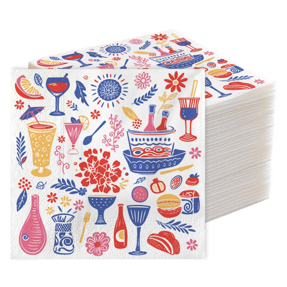 Printed Christmas Paper Napkins Decorative Dinner Restaurant Serviettes Custom With Logo Table Tissues For Bars