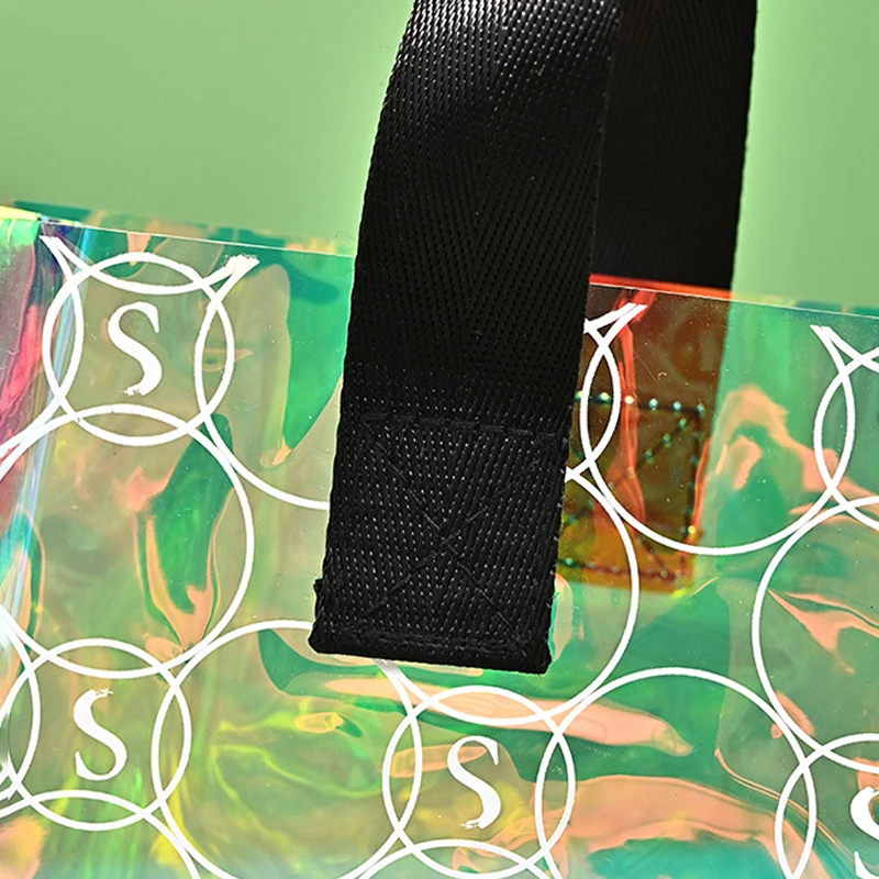 Transparent Holographic Pvc Tote Bag Eco Waterproof Beach TPU Laser Shopping Bags With Logos