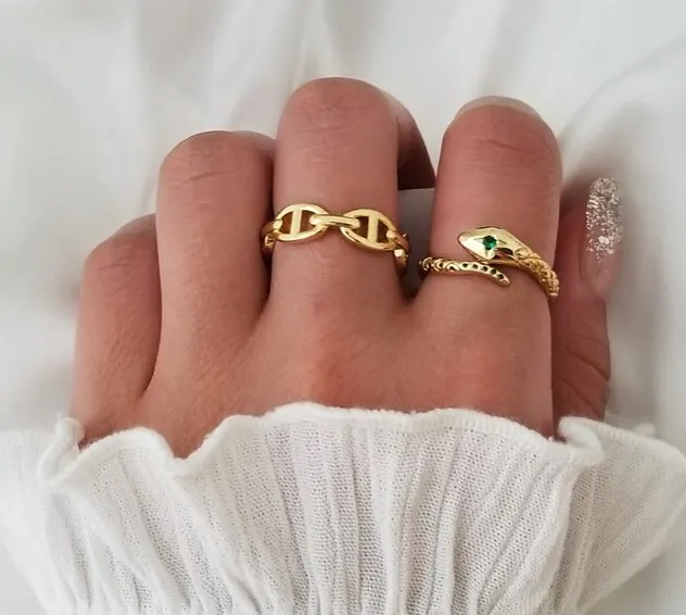 Hot Selling Stainless Steel Ring Jewelry Handmade Minimalist Chain Ring PVD Gold Marine Link Chain Ring