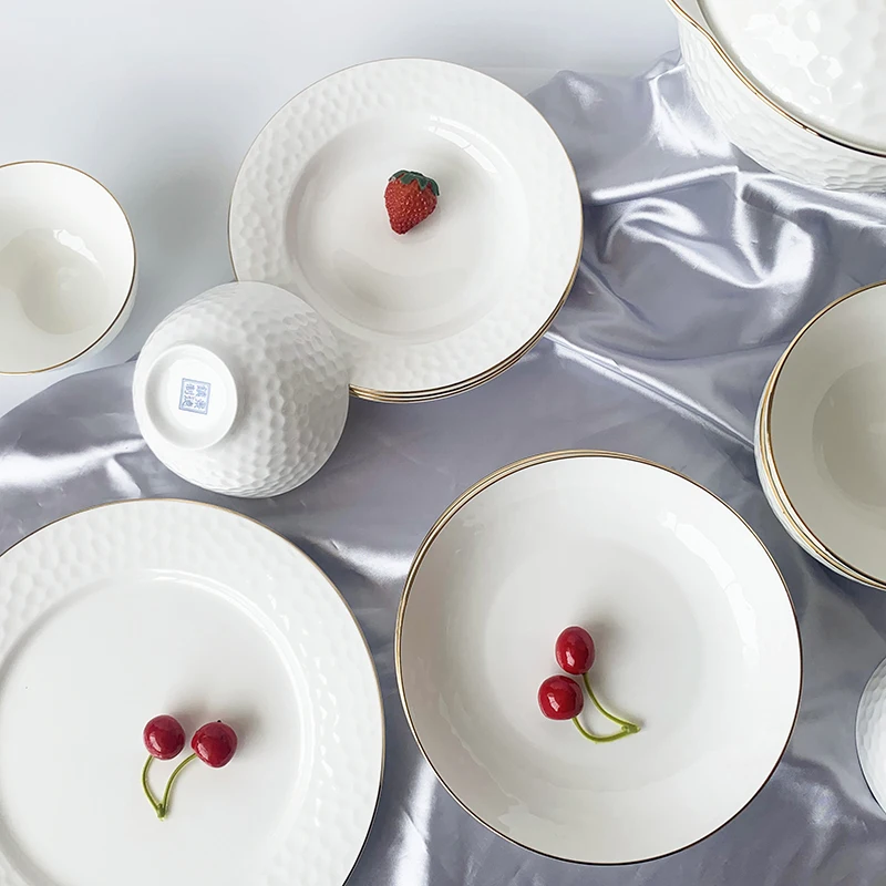 good quality hot selling ceramic dinner plates white ceramic plate ceramic plate with gold trim set of 4 pieces for daily use