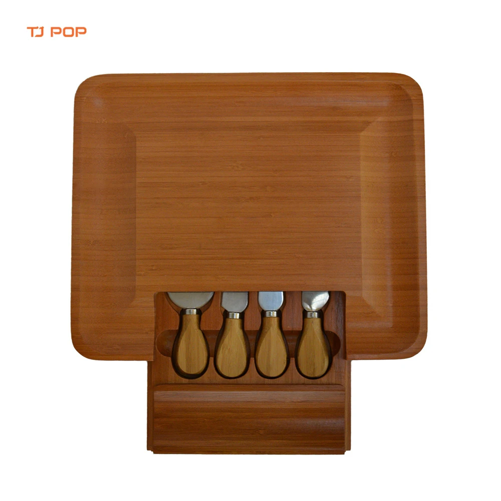 Набор доски для сыра, набор ножей, доска для колбасных изделий из бамбуковой нержавеющей стали на заказ с выдвижным ящиком, 4 предмета, инструменты для сыра на все сезоны