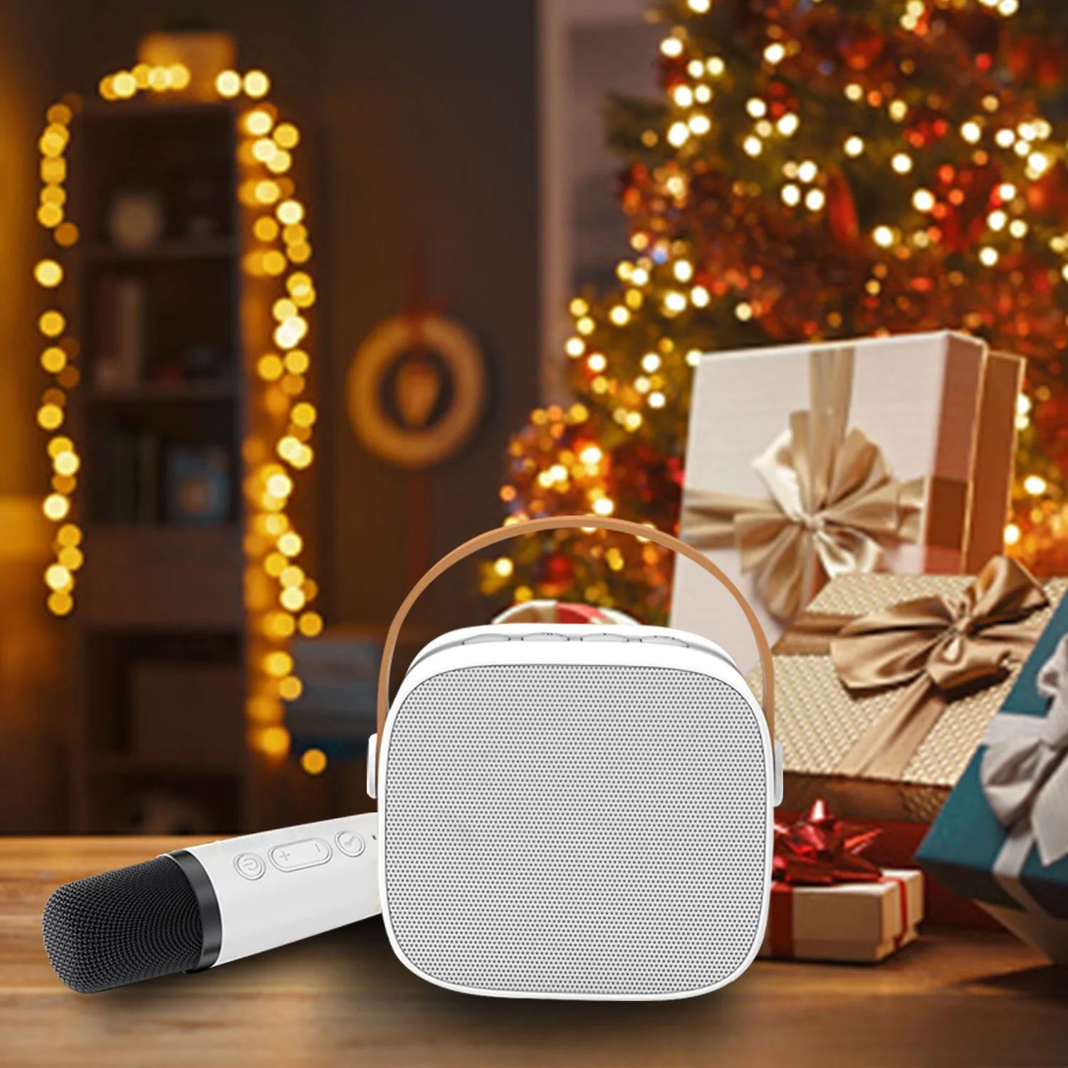 Mini BT Music Player Amplifier Portable Karaoke Speaker with Wireless handheld Microphone